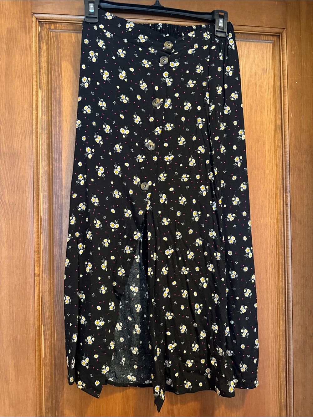 Ultra Flirt Black Midi Skirt with White and Yellow Floral Print